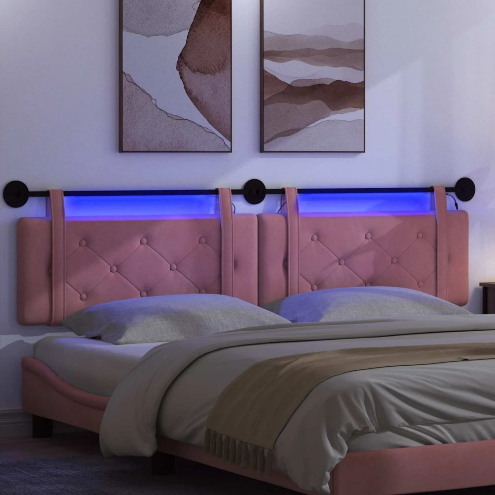Pakabinamas lovos galvūgalis Su LED šviesa Rožinė Aksomas