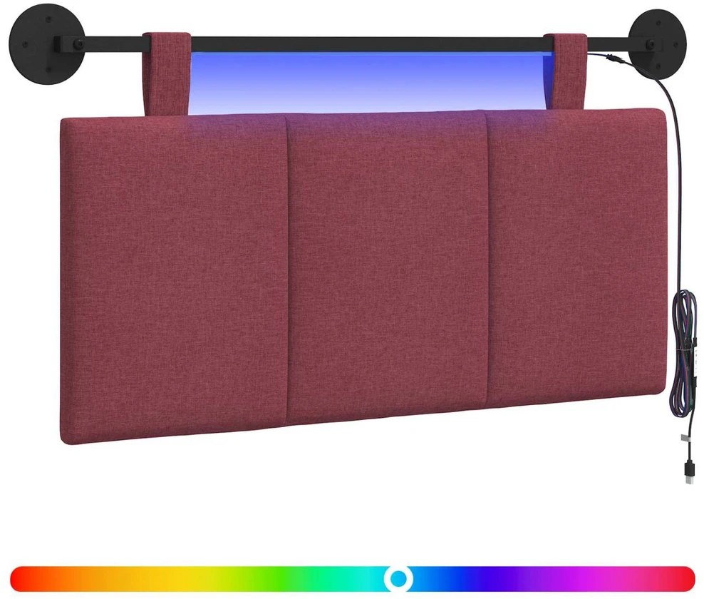 Pakabinamas lovos galvūgalis Su LED šviesa Vyno raudona Audinys