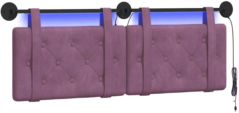 Pakabinamas lovos galvūgalis Su LED šviesa Violetinė Aksomas