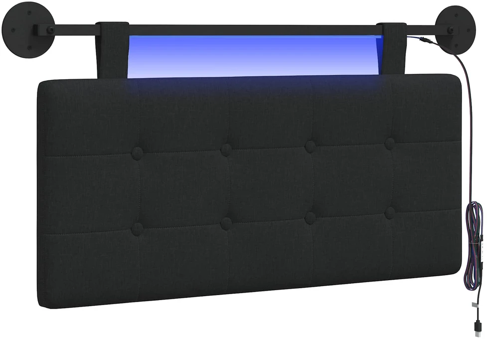 Pakabinamas lovos galvūgalis Su LED šviesa Juoda Audinys