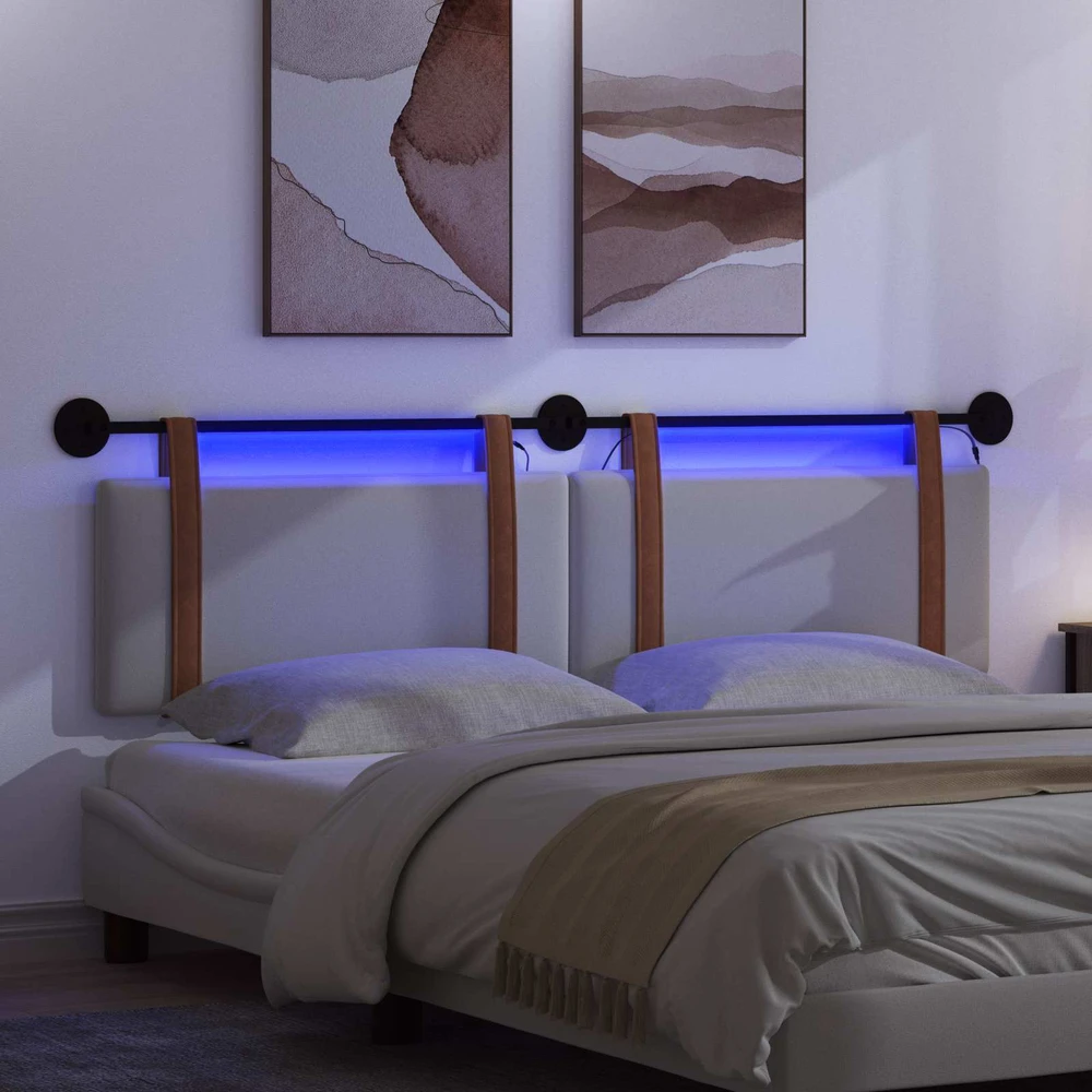 Pakabinamas lovos galvūgalis Su LED šviesa Balta Antikinis PU