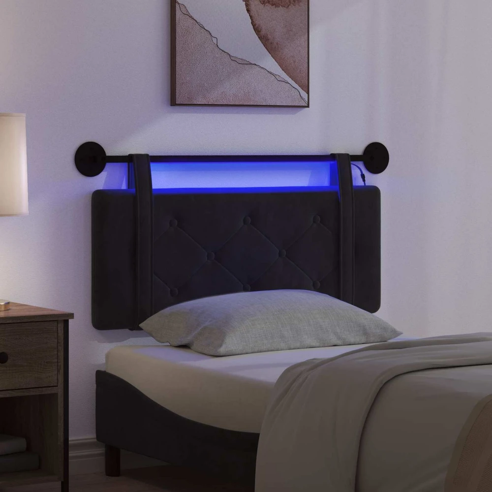 Pakabinamas lovos galvūgalis Su LED šviesa Juoda Aksomas