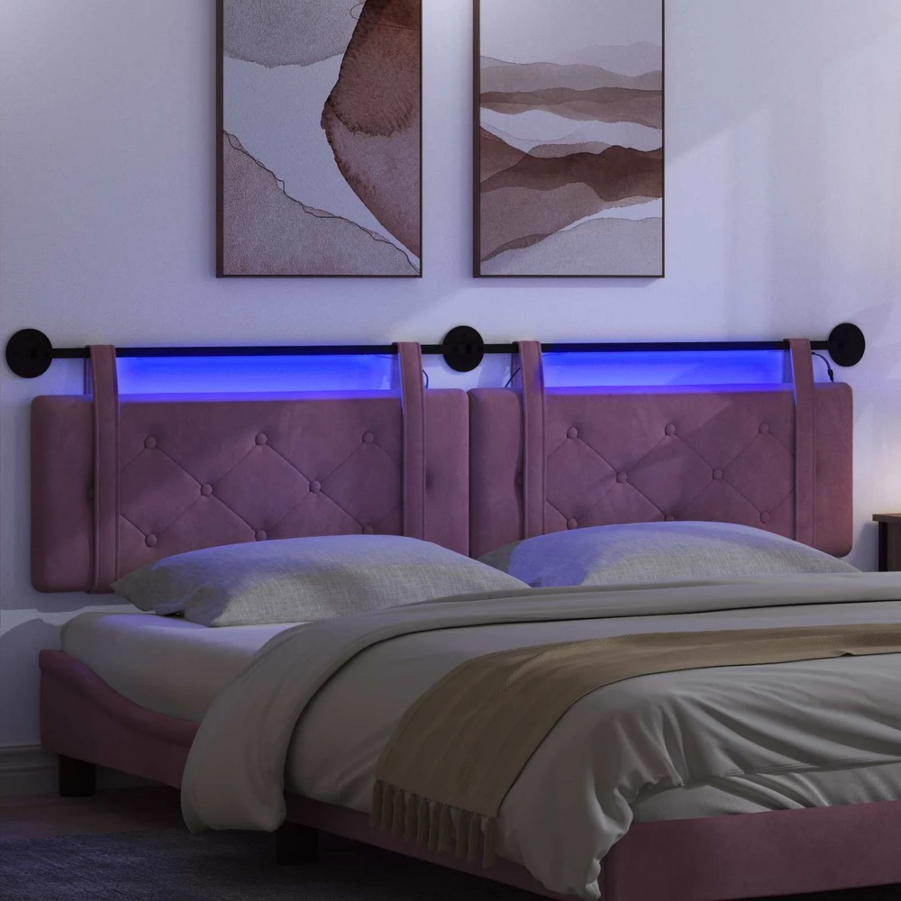 Pakabinamas lovos galvūgalis Su LED šviesa Violetinė Aksomas