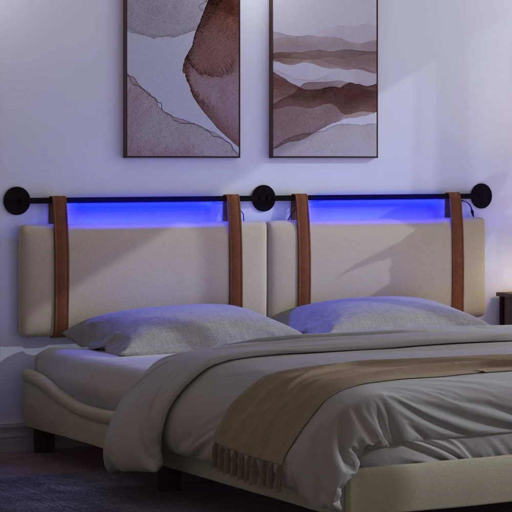 Pakabinamas lovos galvūgalis Su LED šviesa Kreminė Antikinis PU