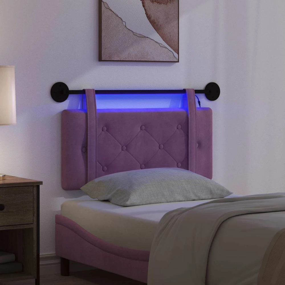 Pakabinamas lovos galvūgalis Su LED šviesa Violetinė Aksomas