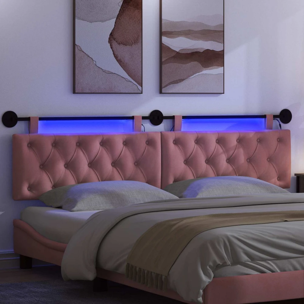 Pakabinamas lovos galvūgalis Su LED šviesa Rožinė Aksomas
