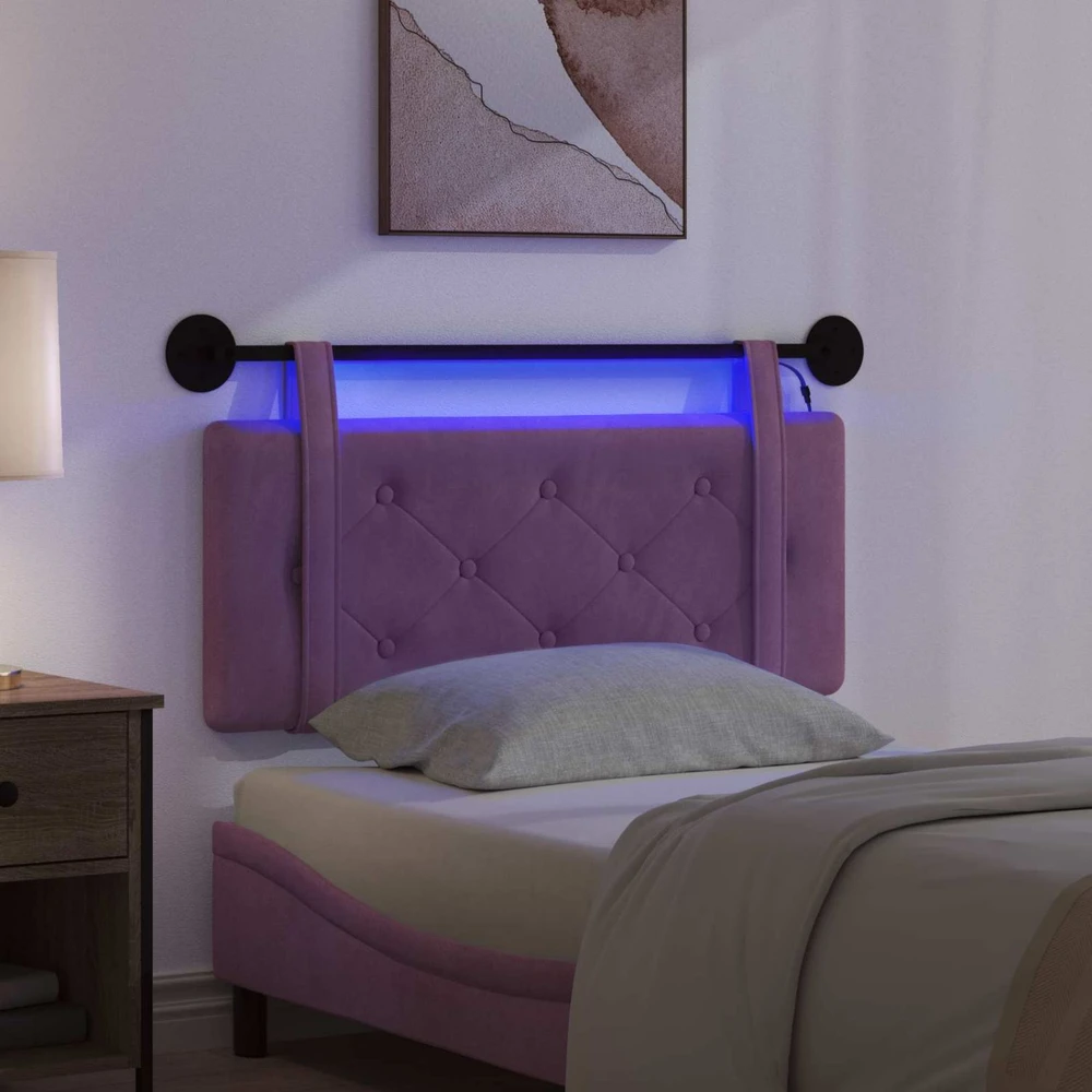 Pakabinamas lovos galvūgalis Su LED šviesa Violetinė Aksomas