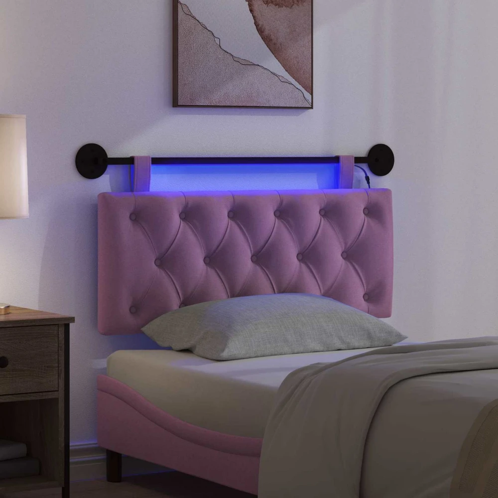 Pakabinamas lovos galvūgalis Su LED šviesa Rožinė Audinys
