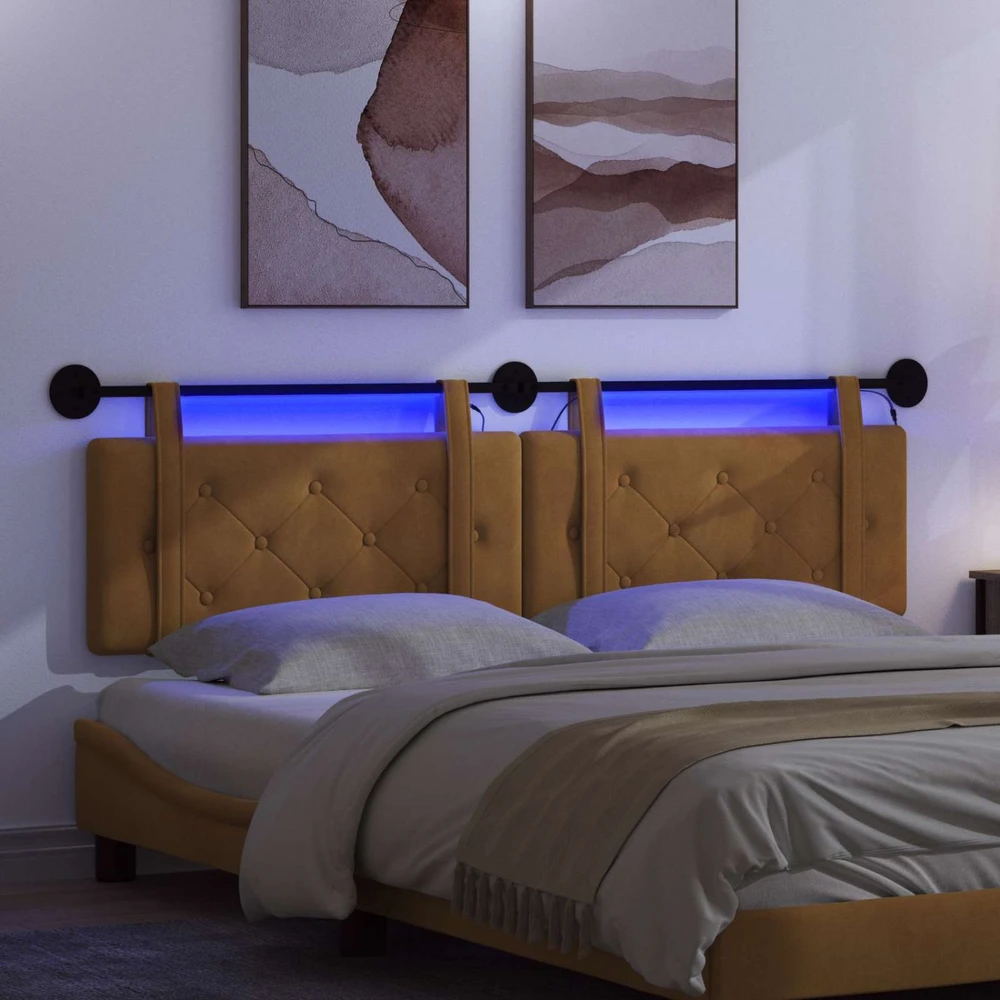 Pakabinamas lovos galvūgalis Su LED šviesa Ruda Aksomas