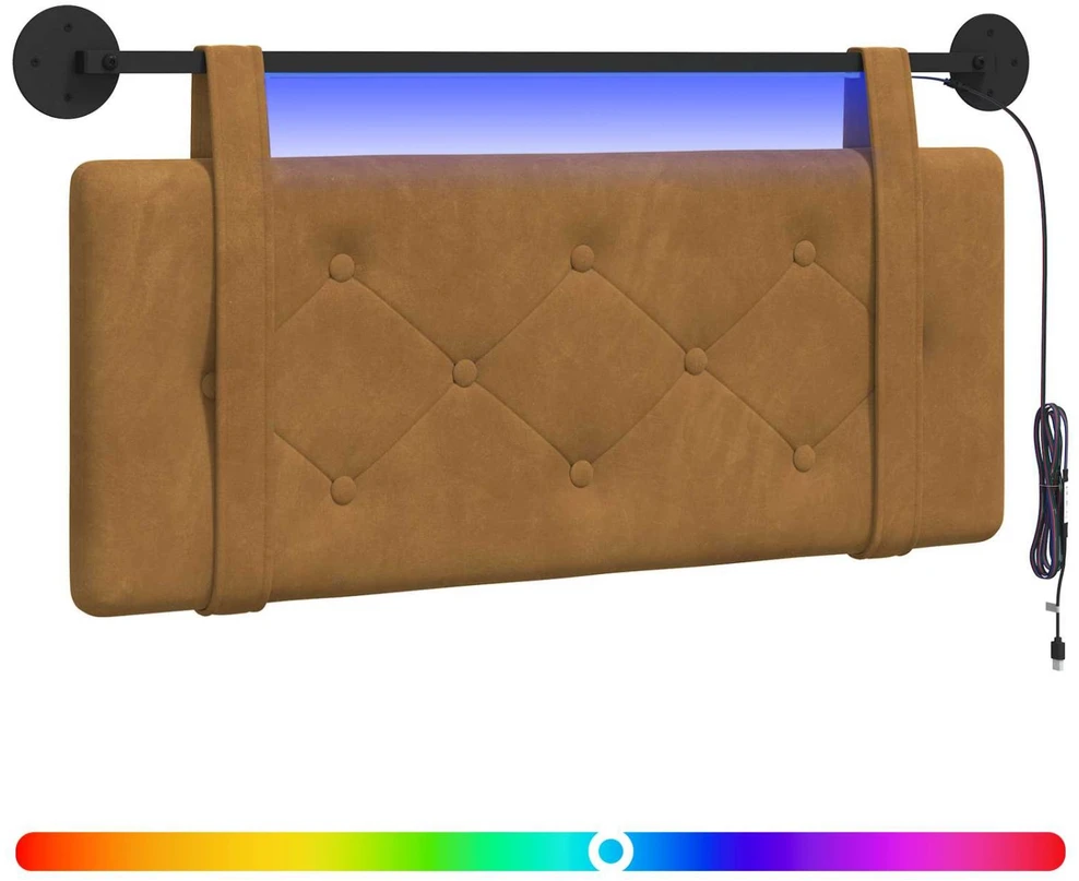 Pakabinamas lovos galvūgalis Su LED šviesa Ruda Aksomas