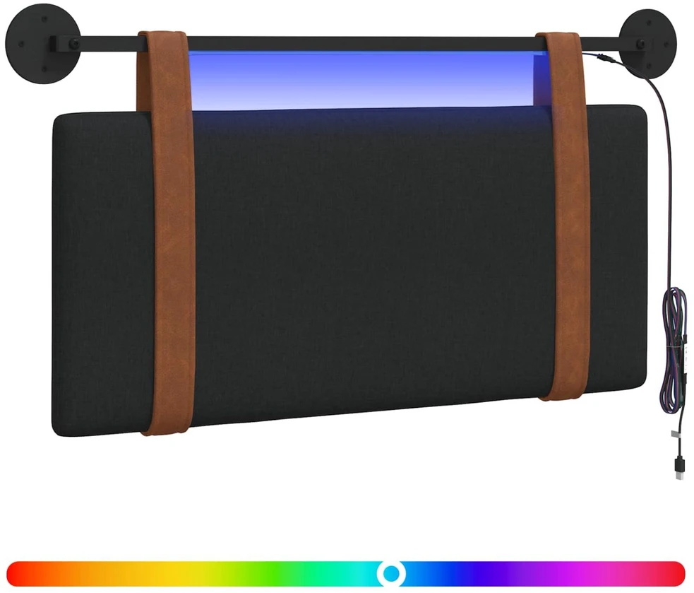 Pakabinamas lovos galvūgalis Su LED šviesa Juoda Antikinis PU
