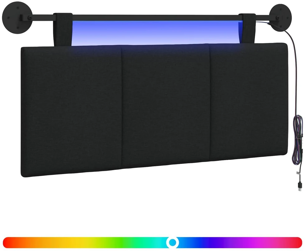 Pakabinamas lovos galvūgalis Su LED šviesa Juoda Audinys