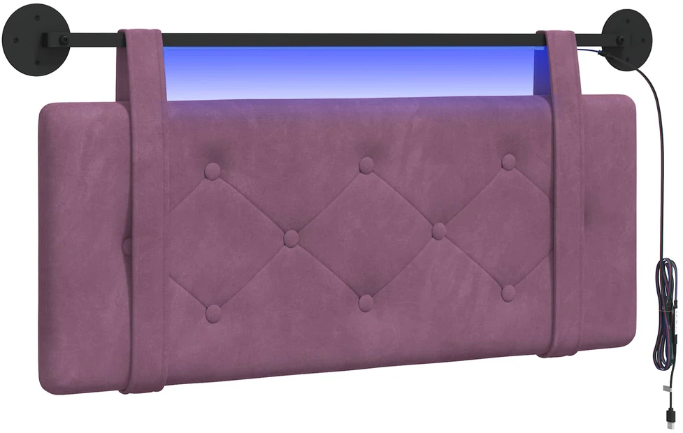 Pakabinamas lovos galvūgalis Su LED šviesa Violetinė Aksomas