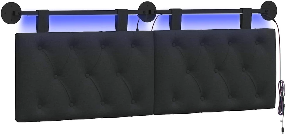 Pakabinamas lovos galvūgalis Su LED šviesa Juoda Audinys