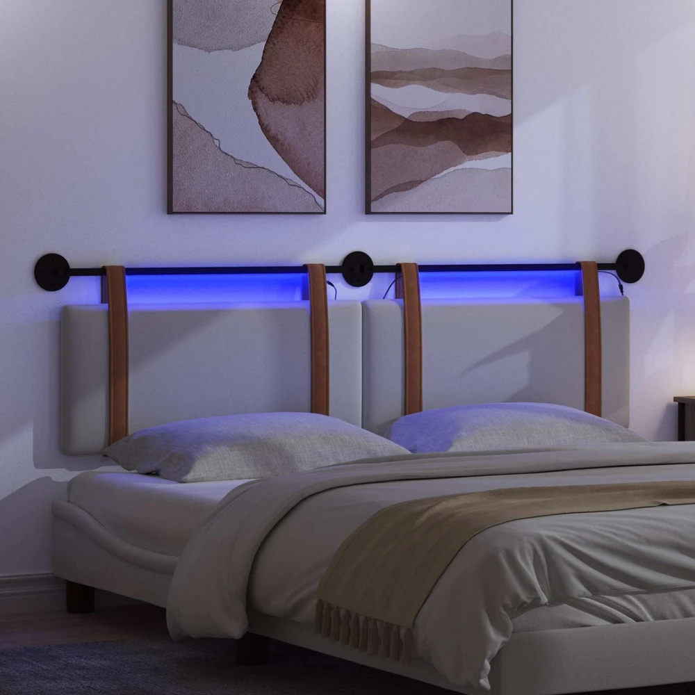 Pakabinamas lovos galvūgalis Su LED šviesa Balta Antikinis PU
