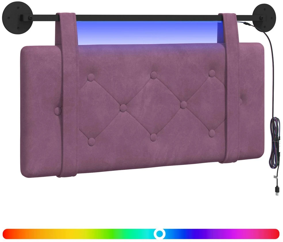 Pakabinamas lovos galvūgalis Su LED šviesa Violetinė Aksomas