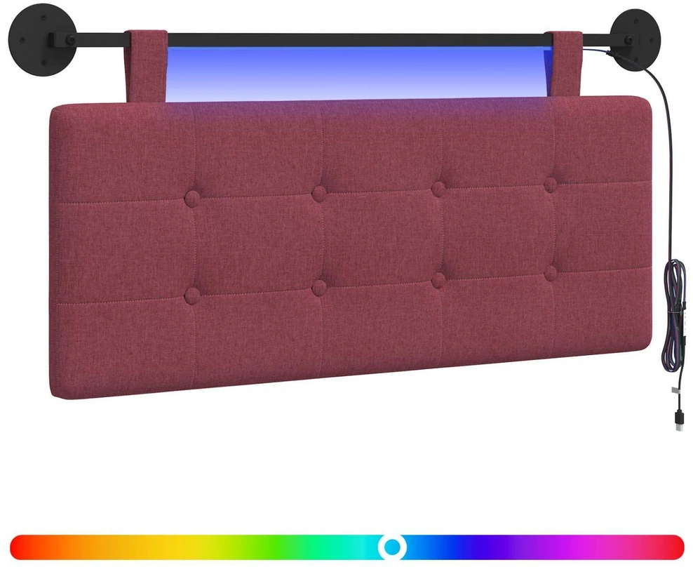 Pakabinamas lovos galvūgalis Su LED šviesa Vyno raudona Audinys