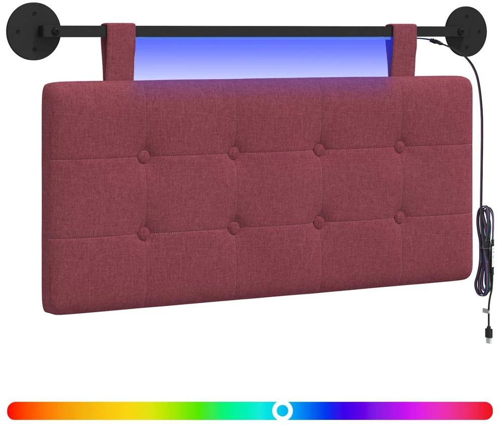 Pakabinamas lovos galvūgalis Su LED šviesa Vyno raudona Audinys