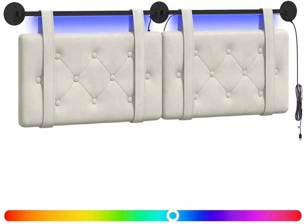 Pakabinamas lovos galvūgalis Su LED šviesa Kreminė Aksomas