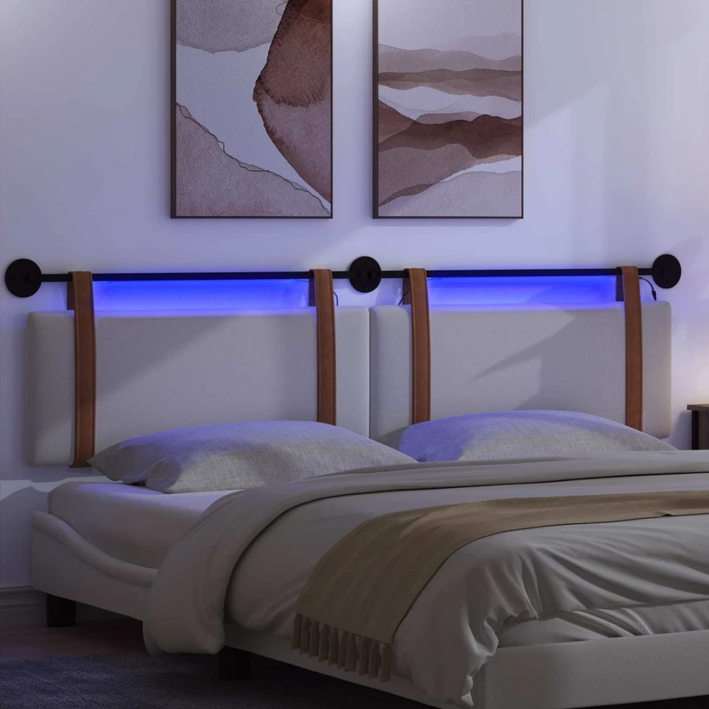 Pakabinamas lovos galvūgalis Su LED šviesa Balta Antikinis PU