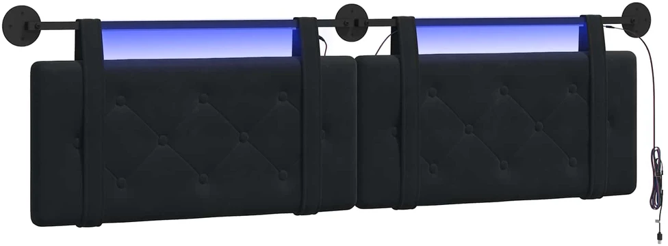 Pakabinamas lovos galvūgalis Su LED šviesa Juoda Aksomas