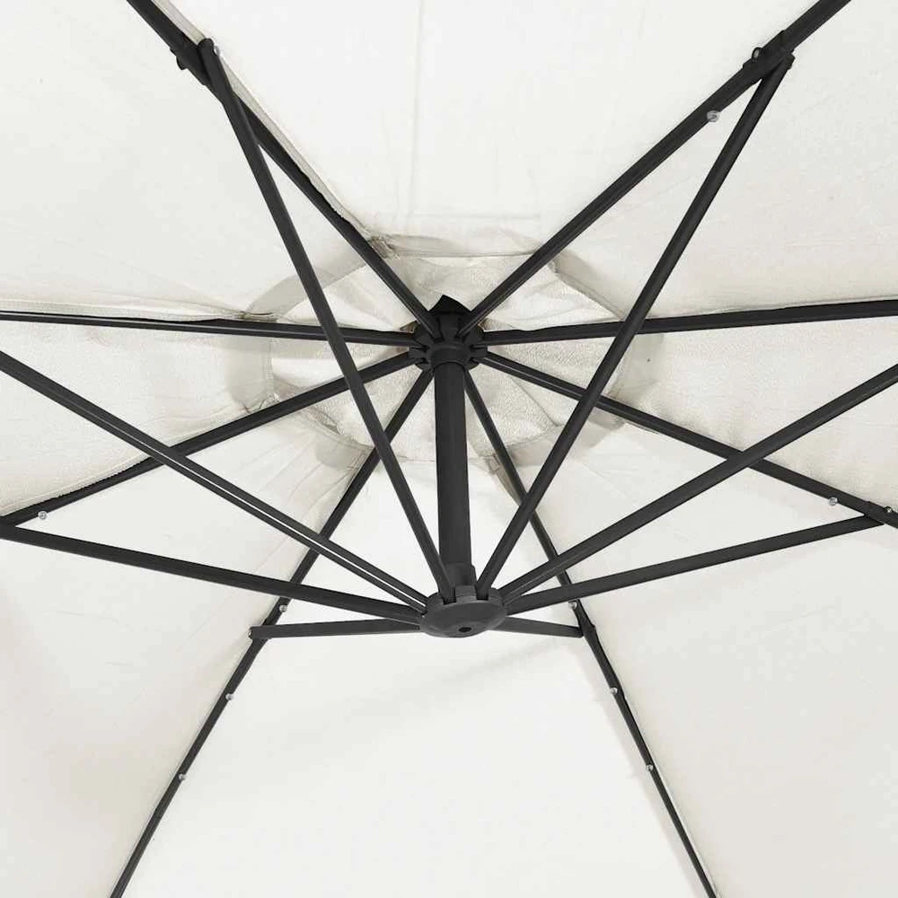 Pakabinamas skėtis su LED, smėlio, 300cm, metalinis kotas