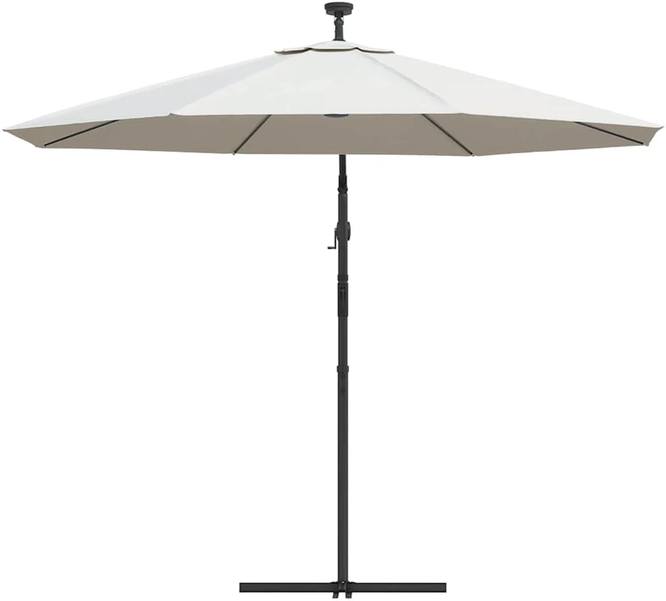 Pakabinamas skėtis su LED, smėlio, 300cm, metalinis kotas