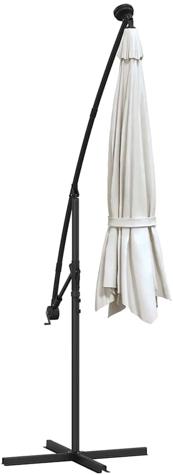 Pakabinamas skėtis su LED, smėlio, 300cm, metalinis kotas