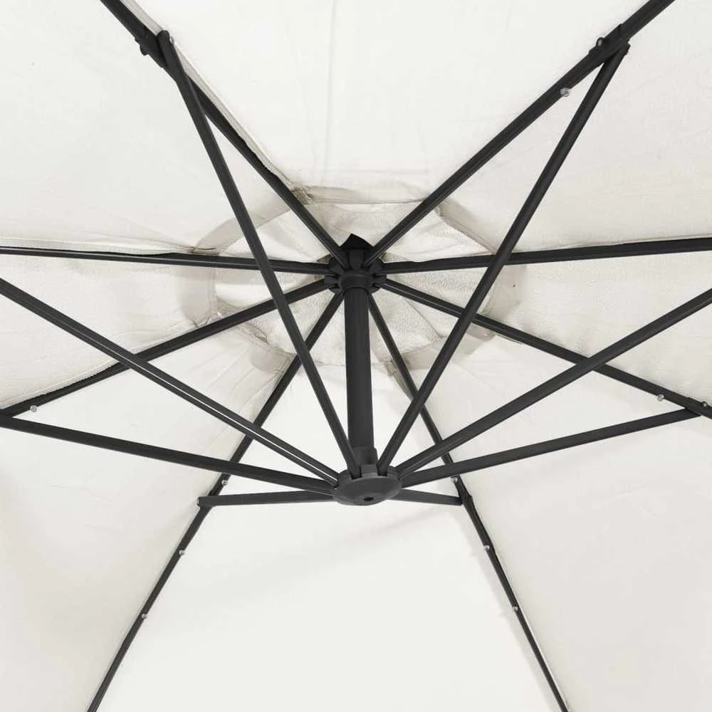 Pakabinamas skėtis su LED, smėlio, 300cm, metalinis kotas