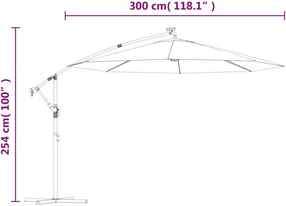 Pakabinamas skėtis su LED, žalias, 300cm, metalinis kotas