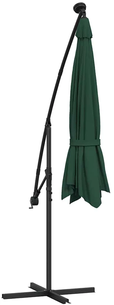 Pakabinamas skėtis su LED, žalias, 300cm, metalinis kotas