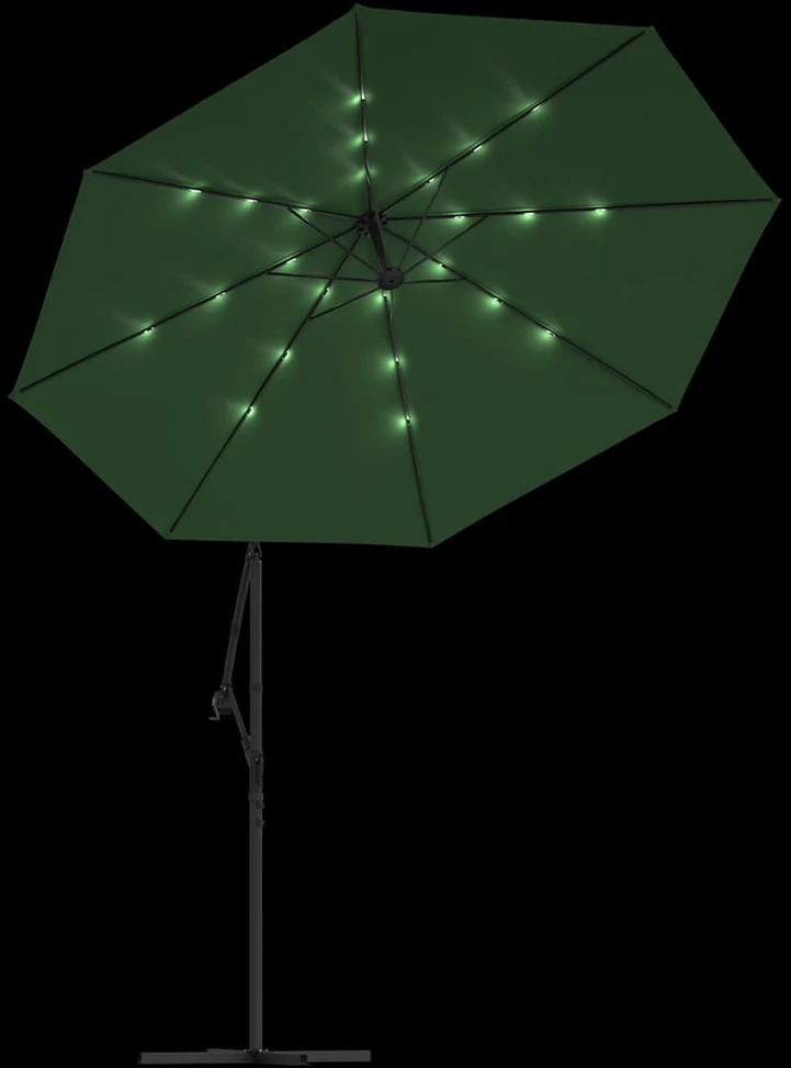 Pakabinamas skėtis su LED, žalias, 300cm, metalinis kotas