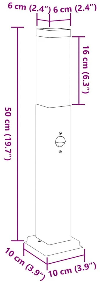 Pakabinamas šviestuvas Apsauginis stulpelis su jutikliu, 50 cm, nerūdijantis plienas, IP44