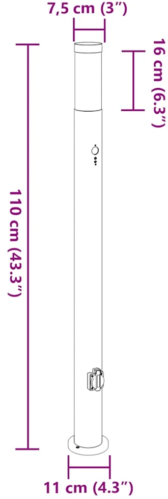 Pakabinamas šviestuvas Apšvietimo stulpeliai su jutikliu ir lizdu, 3 vnt., 110 cm, nerūdijantis plienas, IP44