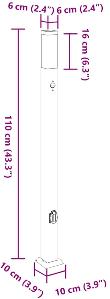 Pakabinamas šviestuvas Apšvietimo stulpeliai su jutikliu ir lizdu, 3 vnt., 110 cm, nerūdijantis plienas, IP44