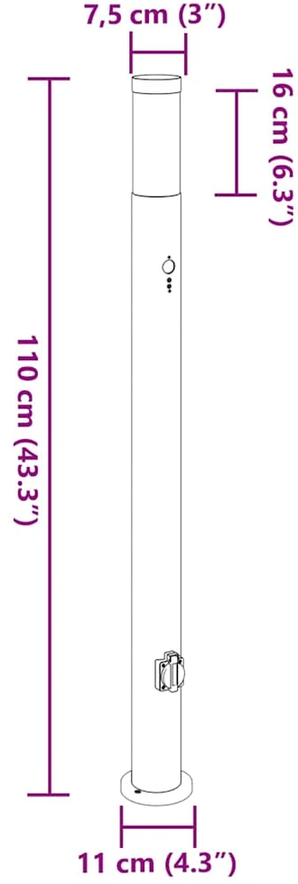 Pakabinamas šviestuvas Apšvietimo stulpeliai su jutikliu ir lizdu, 3 vnt., 110 cm, nerūdijantis plienas, IP44