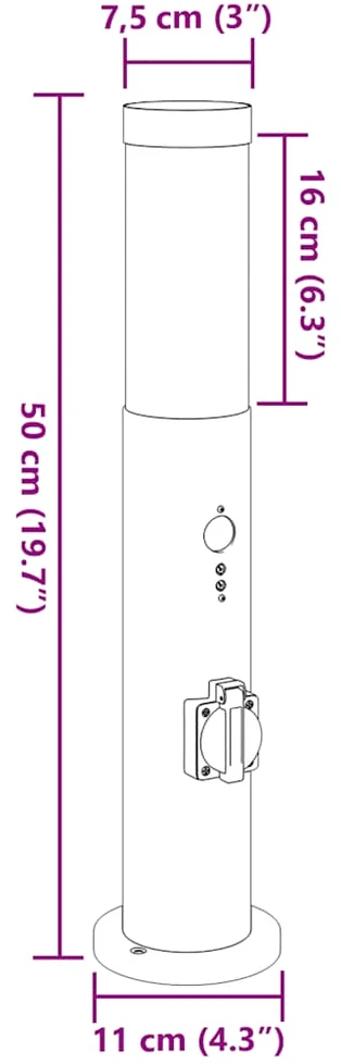 Pakabinamas šviestuvas Apšvietimo stulpeliai su jutikliu ir lizdu, 3 vnt., 50 cm, nerūdijantis plienas, IP44