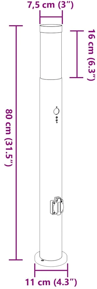 Pakabinamas šviestuvas Apšvietimo stulpeliai su jutikliu ir lizdu, 3 vnt., 80 cm, nerūdijantis plienas, IP44