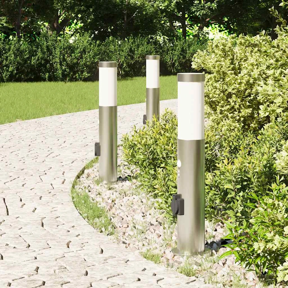 Pakabinamas šviestuvas Apšvietimo stulpeliai su jutikliu ir lizdu, 3 vnt., 50 cm, nerūdijantis plienas, IP44