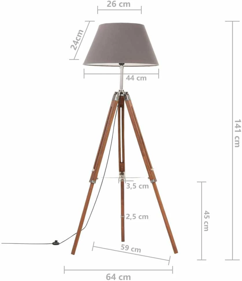 Pakabinamas šviestuvas Trikojis šviestuvas, rudas ir pilkas, 141cm, tikmedžio masyvas