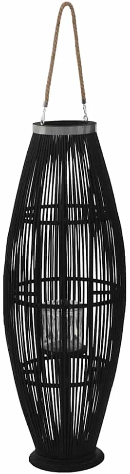 Pakabinamas žibintas žvakei, juodas, 95cm, bambukas