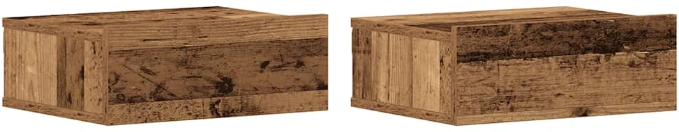 Pakabinami naktiniai staliukai, 2 vnt., sena mediena, 40x32x15 cm, inžinerinė mediena