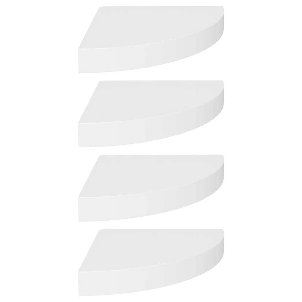Pakabinamos kampinės lentynos, 4vnt., baltos, 25x25x3,8cm, MDF