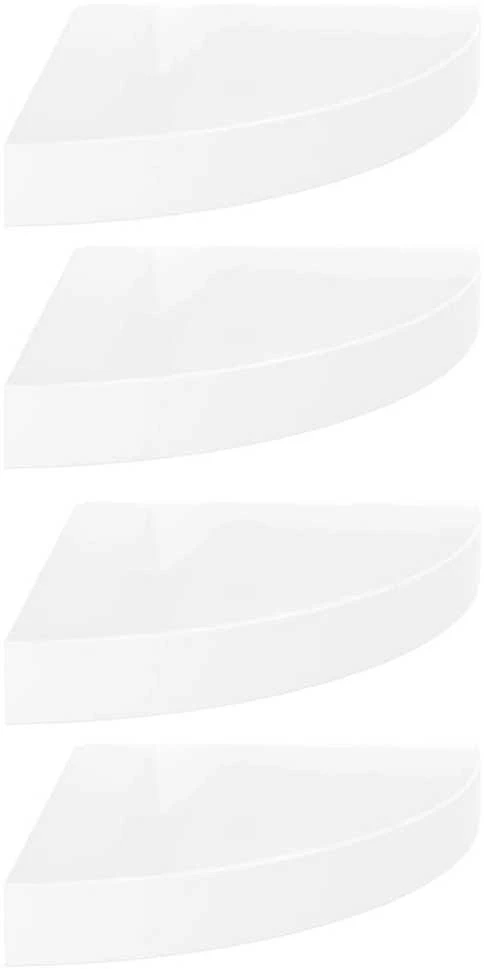 Pakabinamos kampinės lentynos, 4vnt., baltos, 25x25x3,8cm, MDF