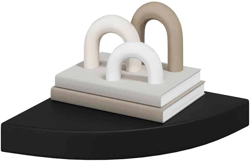 Pakabinamos kampinės lentynos, 4vnt., juodos, 25x25x3,8cm, MDF