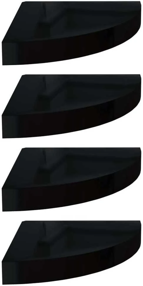 Pakabinamos kampinės lentynos, 4vnt., juodos, 25x25x3,8cm, MDF