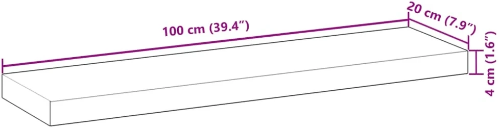 Pakabinamos lentynos, 2 vnt., 100x20x4 cm, aliejumi dažyta akacijos masyvo mediena