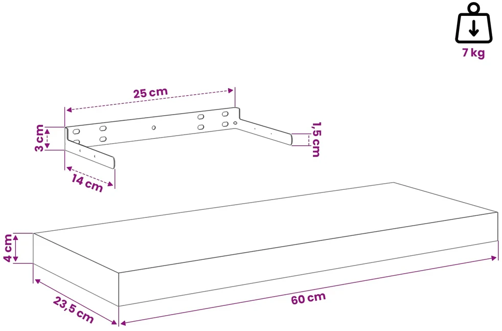 Pakabinamos lentynos, 2vnt., ąžuolo, 60x23,5x3,8cm, MDF