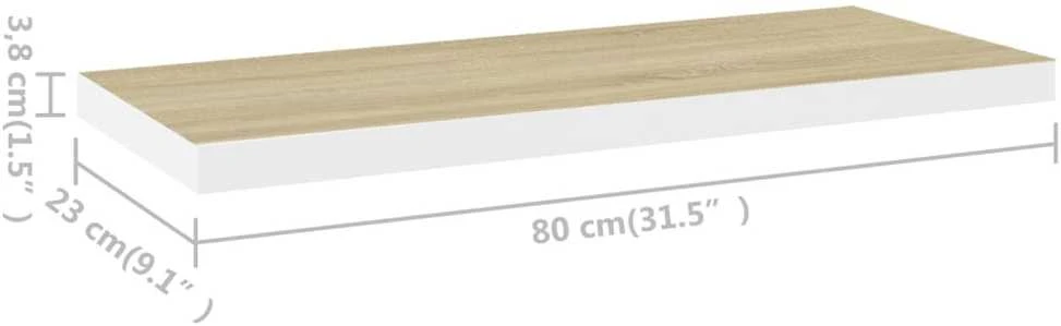 Pakabinamos lentynos, 2vnt., ąžuolo/baltos, 80x23,5x3,8cm, MDF