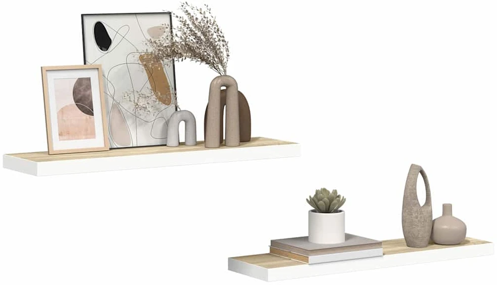 Pakabinamos lentynos, 2vnt., ąžuolo/baltos, 90x23,5x3,8cm, MDF